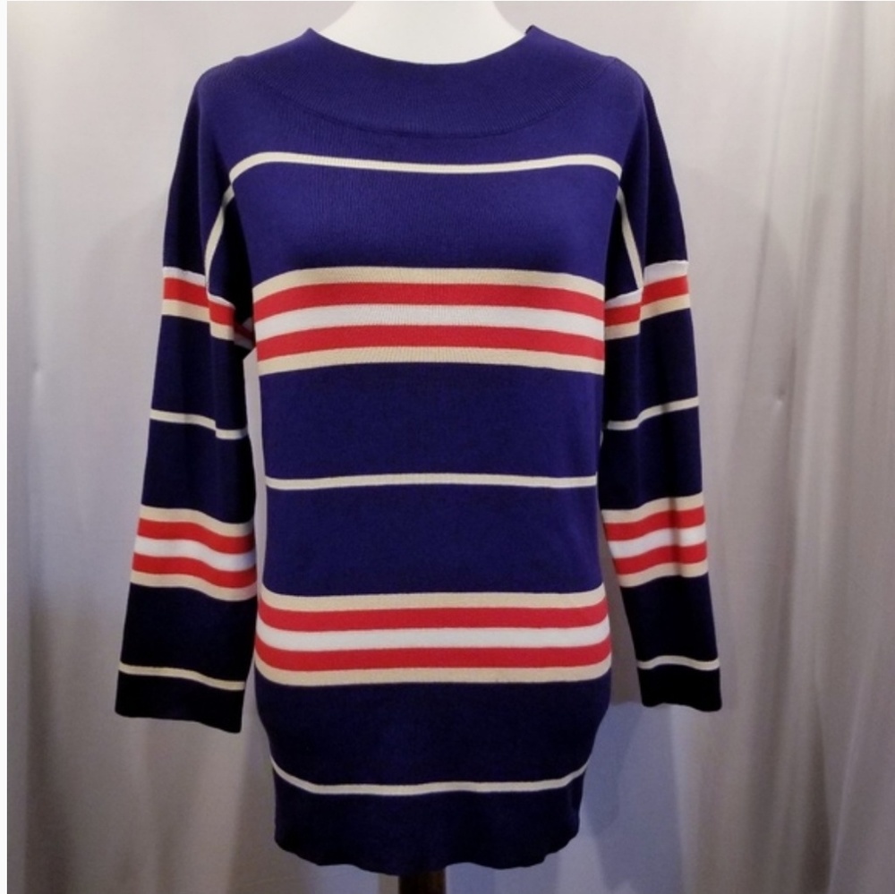 Striped Oversized Sweater Nautical Navy and Red - Picture 5 of 7